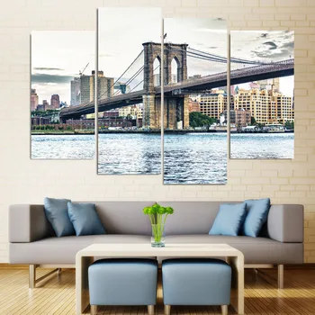 2021 Novo 4 Kos Sodobne Tiskane New York, Brooklyn Bridge Krajinskega Slikarstva Sliko Doma Dekor Platna Slike Stenske Slike