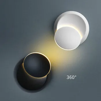 360 stopinj rotacija, LED Stenska Svetilka nastavljiv postelji Krog Črno/Belo Steno Luči, Hodnik, Dnevna Soba Postelji Stenske Luči