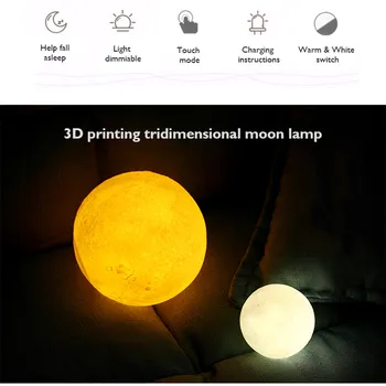 3D Tiskanje Moon Light Touch namizne Svetilke Daljinski upravljalnik 16 Barv LED Nočna Lučka USB Polnilne Spalnica Postelji Svetilko Mesečini