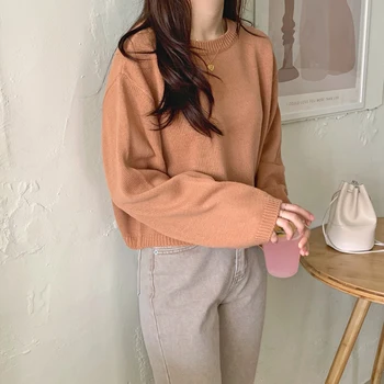 4 barve 2019 jesen in zimo, korejski slog, barva pleteni puloverji ženska kratka puloverji in puloverji ženska (C9321)