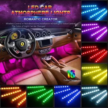 4pcs 12V LED Trak Svetlobe Avto Notranje RGB DRL vžigalnik Glasbe IR APP Nadzor Auto Dekorativni Prilagodljiva Osvetlitev Lučka