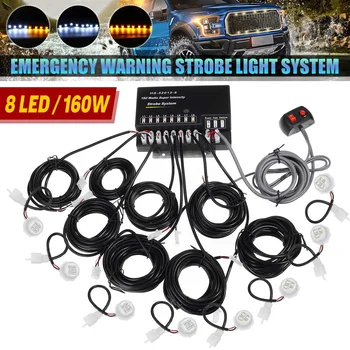 8PCS LED Žarnice Žarometov Kit Car Skriti Proč Sili Nevarnost Opozorilo Flash Stroboskopske Luči Sistem Avtomobilskega 12V 160W