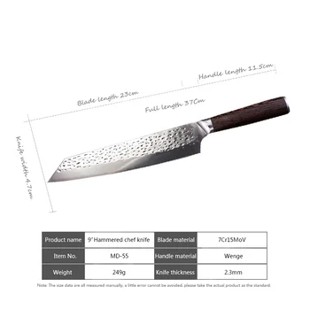9-palčni Japonski Ročno Kuhinjski Nož Cleaver Sashimi Kiritsuke Noži Visoko vsebnostjo Ogljika iz Nerjavečega Jekla Kuhar Nož 7Cr15 za Kuhinjo