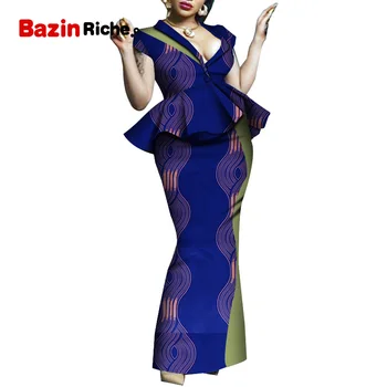 Afriške Dashiki Ženske Tradicionalna Oblačila Bazin Tiskanja Plus Velikost Oblačila Afriške Obleke za Ženske, ki bo Ustrezala 2 Kosa Krilo Nastavite WY5108