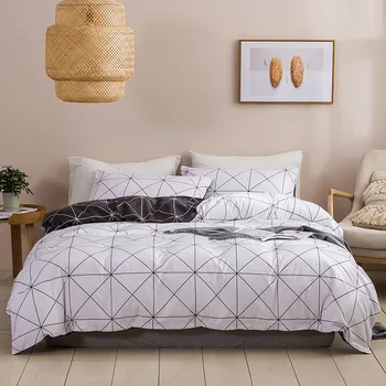 Aggcual Črno in belo šah posteljnina nabor king size mrežo vzorec Odeja kritje rjuhe kritje nastavite dvojni postelji, doma tekstil natisnjeni be1