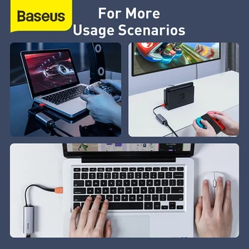 Baseus USB A, da USB3.0*3+RJ45 ZVEZDIŠČA Adapter Vmesnik Voznik-brezplačno Namestitev SREDIŠČE za USB-Skrite Shranjevanje Design Sesalna Skodelice