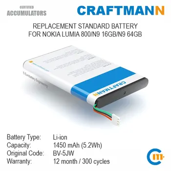 Baterija 1450mAh za NOKIA LUMIA 800/N9 16GB/N9 64GB (BV-5JW)