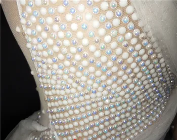 Bele prozorne Pearl Kristali Zaostajajo Obleka, nočni klub Ženske Pevka Fazi Obrabe Bar Stranka, Show Dance Kostum Modeli modni brvi