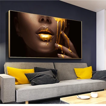 Black Ženske Soočajo z Zlato Tekočino Platna Slike na Steni Plakatov in Fotografij Cuadros Slike za Dnevna Soba Dekoracijo