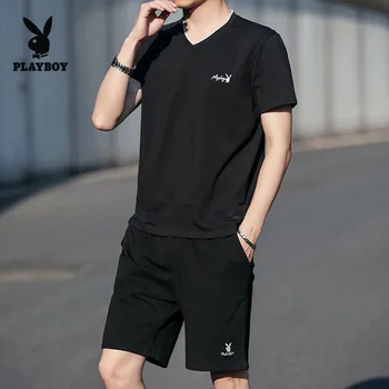 Blagovna znamka Playboy Moda za Mlade Slim Poletje Bombaž Dihanje Udobno Majica T-shirt Športne Hlače Šport Obleko Oblačila