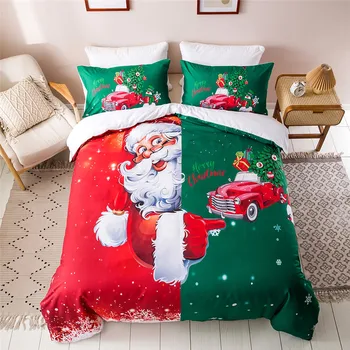 Božič Posteljnine Komplet Posteljo Odeja Kritje Santa Claus Vzorec Blazino Kritje za Družinski Hotel Božič Dobave Bedclothes Z Prevleke
