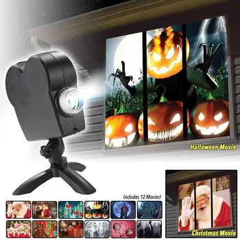 Božična Noč Čarovnic Laserski Projektor 12 Filmov Disco Luči Mini Okno Domači Kino Projektor Notranja Zunanja Wonderland Projektor