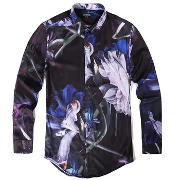 Brezplačna Dostava za Novo Modro Vijolična Moda Natisnjeni moška Športna Majica za Moške Tiskano Majico Svoboden Cvet Majica S5015