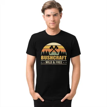 Bushcraft Divje In Svobodne T Shirt za Moške Čistega Bombaža T-shirt O-vratu, Kratka Sleeved Prostem Preživetje pohodništvo, kampiranje bushcrafter Tee