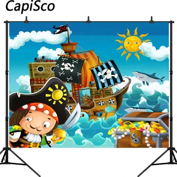Capisco Piratske Ladje Temo Scene Zaklad sonce, morje foto ozadje Računalnika natisnjeni otroci otroški fotografski studio ozadju