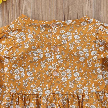 Citgeett Newborn Baby Dekleta Dolge Rokave Rumena Jumpsuit Bodysuit Sunsuit Obleke Nastavite Jeseni Cvetlični Oblačila