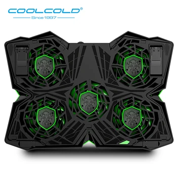 COOLCOLD Prenosnik za Hlajenje Pad, Ultra Tiho Prenosni Hladilnik Stojalo s 5 LED Ventilatorji 2 Vrata USB gaming cooling pad