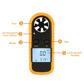 Digitalna Mini Anemometer Hitrost Vetra Gauge Merilnik LCD Ročni pretok Zraka Windmeter 30 m/s Ročnih hitrost vetra Orodje za Ukrep