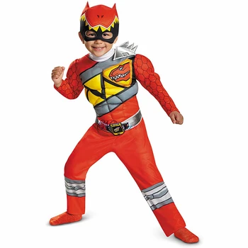 Dinozaver Ekipa Red Dino Brezplačno Ranger Cosplay Otrok Otroka Otroci Superheroj Rojstni Dan Noč Čarovnic Canival Kostum Mišice Obleko