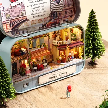 Diy lutka hiše, lesena hiša, lesene ustvarjalne ročno izdelane darilne škatle kino 3D tri-dimenzionalni arhitekturni model