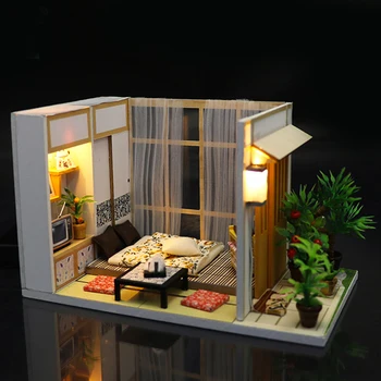DIY Miniaturni Lutke Soba Polje Ročno izdelan Model Zbrati Igrače Za Otroke Božično Darilo Leseni Hiši Lutka Hiša Pohištvo Komplet