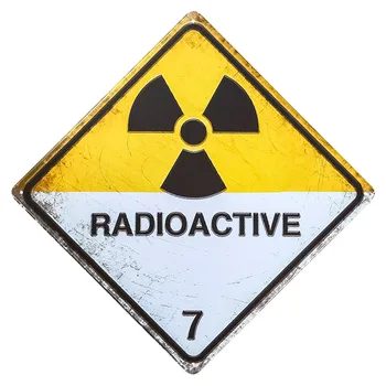 DL-10 x 10 Kovinski Znak - Pozor Radioaktivnih Snovi, - Vintage Videz