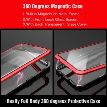 Dvojno stransko steklo Magnetni primeru za Huawei Nova 7 MP Pro 6 6SE Čast V30 Pro 8 Alumium kovinski 360-stopinjski Polno Kritje Primera