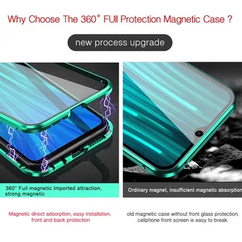 Dvostranski Magnetni 360 Popolno Zaščito Primeru Za Redmi Opomba 8 Pro XioMi Redmi Note9s Opomba 9 7 Pro Max Kaljenega Stekla Nazaj Kritje