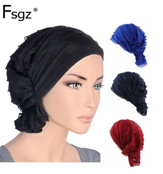 Fashion lace Headscarf Šifon Omasum Naguban Hijabs Muslimanskih Turban Za Ženske trdna spandex Povoj, Pribor za lase dekleta 2020