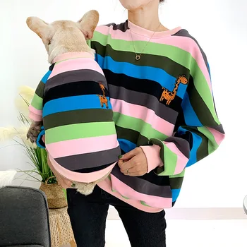 HSWLL jeseni in pozimi plus žamet pet starš-otrok nositi dva bombaž plašč mačka oblačila za pse, francoski buldog majhen pes pulover