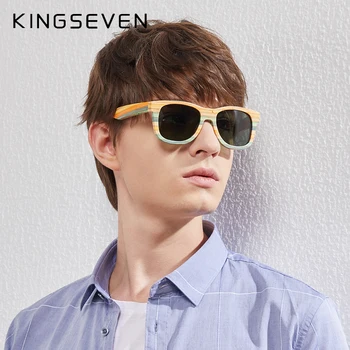 KINGSEVEN 2020 Retro Naravnega Bambusa sončna Očala Moški Ženske Polarizirana Ogledalo UV400 sončna Očala Celoten Okvir Les Odtenki