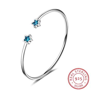 Korejski Slog Ustvarjalne Lep Modni 925 Sterling Srebrni Nakit Bangles Sinje Pet Opozoril Blue Star Kristalno Zapestnice SB123
