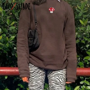 Krepko Odtenek Indie Estetske 90. letih Sweatshirts Y2K Moda Ulične Dolg Rokav Hoodies Grafični Vezenje Crewneck Tan Hoodies