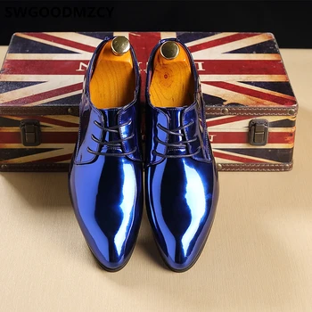 Lakasto Usnje Oxford Čevlji Za Moške Plus Velikost Čevlji Modra Oblikovalec Čevlji Moški Urad Moda Zapatos De Hombre De Vestir Formalno