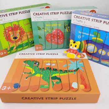 Lesene Igrače, Sestavljanke Ustvarjalne Trakovi Uganke Za Otroke Montessori Igrača za Otroke, Risanka Lesene Puzzle Nastavite Izobraževalne Igrače