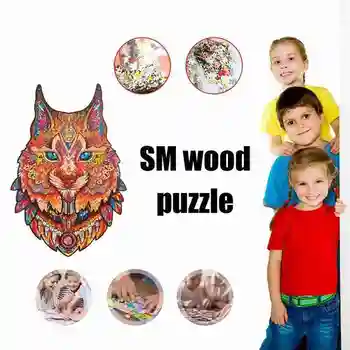 Lesene Risanke mačka Design Odrasli Otroci Igrače Dom Dekor Puzzle Sestavljanke Kosov Darilo