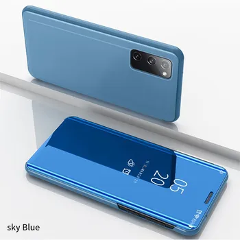 Luksuzni Plating Ogledalo Flip Primeru Za Samsung Galaxy S20 FE 5G Telefon Primeru PU Usnje Stojalo Pokrov Za S20 FE 4G S20 Plus