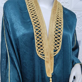 Maroški tam kaftan Spredaj Odprti Dubaj Abaya za Ženske do leta 2020 Zlati Trak V Vratu Batwing Rokav Turčija arabski Muslimani Kimono Žamet