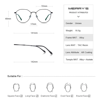MERRYS DESIGN Ženske Modni Trendi Očal Okvir Unisex Kratkovidnost Recept Optična Očala S2017