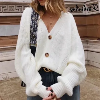 Moda jeseni leta 2020 ženske jopice pulover Pleten Pozimi Dolgimi Rokavi, puloverji V vratu Skakalec Gumb Brezrokavniki Priložnostne Femme Plašč