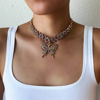 Moda Metulj verige ledeni iz kubanske povezavo verige metulj ogrlica ženska 2020 chocker hip hop nakit ledu nakit