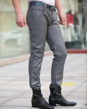 Moški Nov Modni korejski usnjene hlače, dim sivo Slim hlače Moški nočni klub predstave velikosti motorno kolo, usnjene hlače