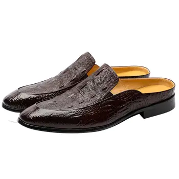 Moški trend usnja natikači pol copate luksuzni zunanji nositi moške usnjene čevlje vzorec Krokodil Odpre Nazaj Copate Oblikovalec Čevlji