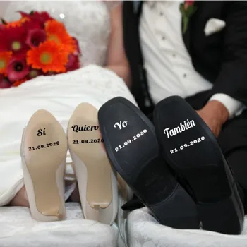 Nalepke poročni čevlji za nevesto in ženina, da, želim meri tudi datum