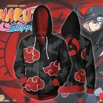 Naruto Uchiha Itachi cosplay Hoodies Moški, Ženska Moda Sharingan kostum Jopico Suknjič Majica rdeče oblak hoodie