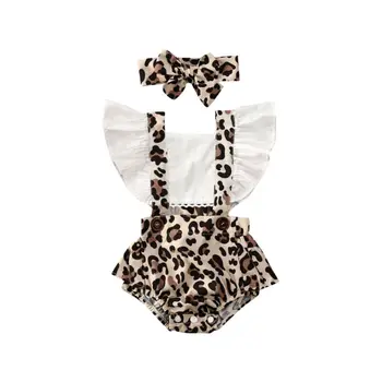 Newborn Baby Toddler Dekle Oblačila Ruffle Leopard Romper Jumpsuit Obleko Sunsuit