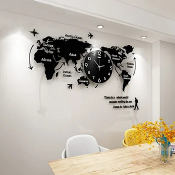Nordijska preprosta stenska ura akril ustvarjalni Modni zemljevid sveta ura za dnevna soba dekoracijo tiho stenske ure dekor J99Store