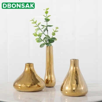Nordijsko Zlato Keramične Vaze Mini Cvet Vazo Cvetlični Aranžma Keramični Cvet Pot Domov, Dekorativni Obrti Namizje Dnevna Soba Vaza