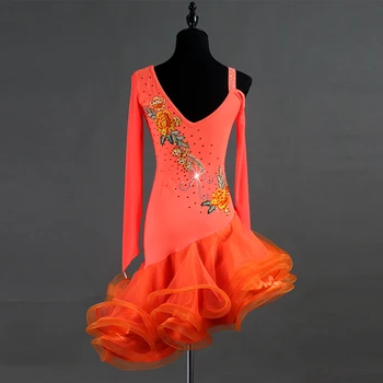 Nov slog oranžna latinski ples kostum spandex kamni backless latinski ples obleko za ženske latinski ples konkurence obleke S-XXL