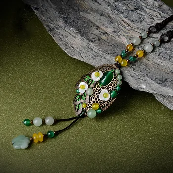 Nova Moda Rumene in zelene narave kamni vintage nakit ogrlica ,Etnične dolgo ogrlico Aventurine rože ženski Nakit